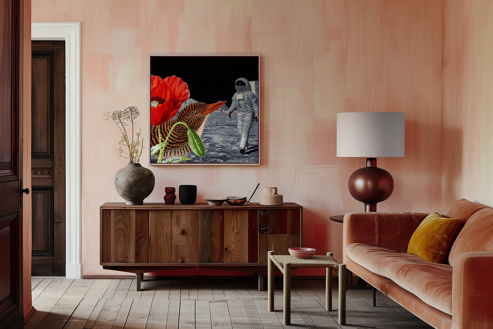 Bird On the Moon Astronaut - Collage Poster